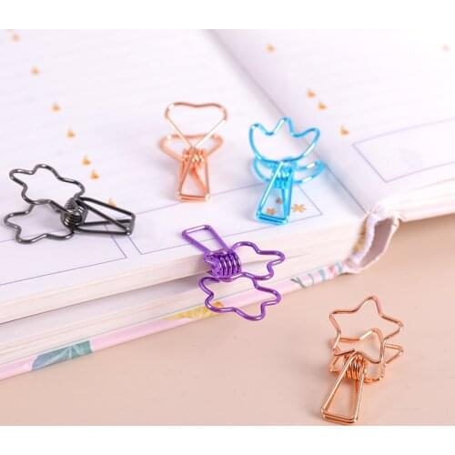 6pcs File folder Finishing clip Fixed creative hollow out long tail clip Little fresh and lovely stationery ticket holder