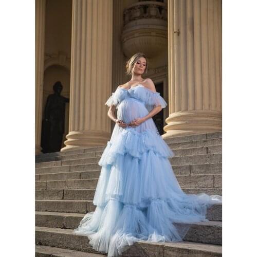 LO&LI Blue Bridal Night Pajamas Tiered Skirts Women Nightgowns Photography Gown Kimono Party Evening Robe Bathrobe Sleepware