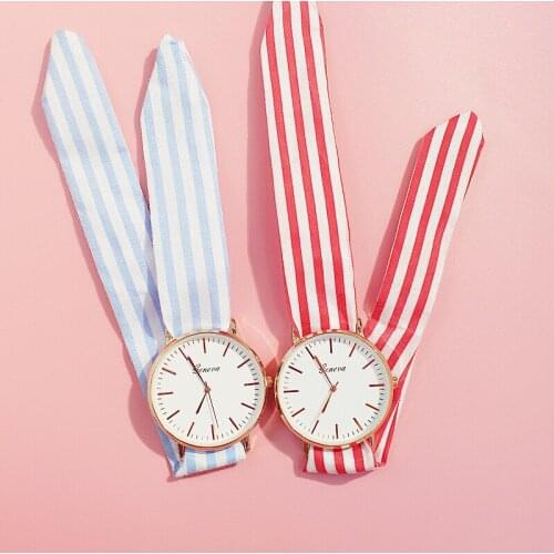 Watch Women 2018 New Fashion Stripe Floral Cloth Quartz Dial Bracelet Wristwatch Lady Dress Creative Clock Ceasuri reloj mujer