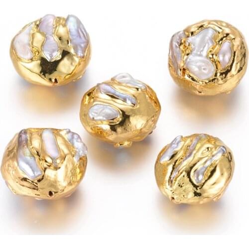 10pcs Natural Cultured Freshwater Pearl Beads for jewelry making DIY Decor Accessories Covered with Brass