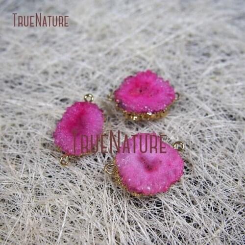 10Pcs Fuchsia Stalactite Double Bail Pendant Gold Color Free Form Connector Sale Approx 25mm PC600