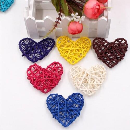 10pcs/Set Heart Shape Hanging Decor Bright-Colored Rattan Weaving Hanging Pendant DIY Home Special Accessories For Lamp String