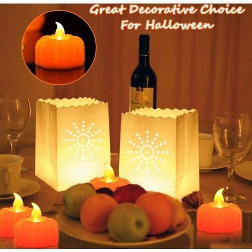 12 Pcs Pumpkin Lamp Spooky Flame Less LED Tea Lights Pumpkin Candles for Theme Party Halloween Battery Operated Flickering Lamp