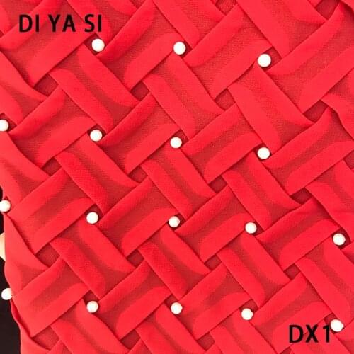 2018 Latest Style Design High Quality African beaded lace chiffon flower embroidery net lace fabric for party dress 5piece