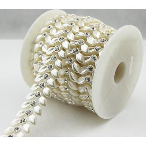 23mm Ivory Wing Pearl Rhinestone Chain Trims Sewing Wedding Decoration LZ185