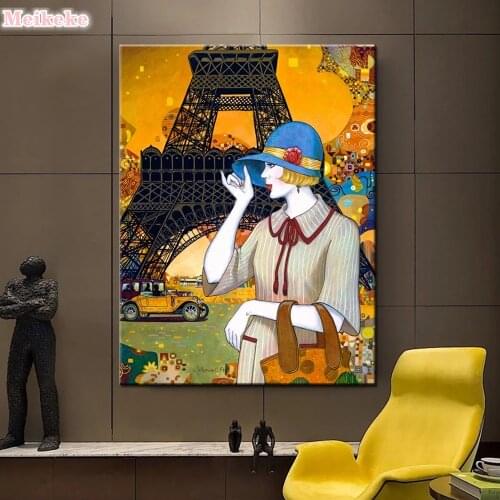 Diamond Painting Paris Tower Woman Full Square Round Drill Diamond Embroidery Cartoon Landscape Cross Stitch Mosaic Home Decor