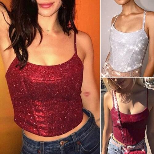 Sparkly Corset Top Cami Indie Aesthetic Clothes Sexy Bustier Tank Tops T-shirt
