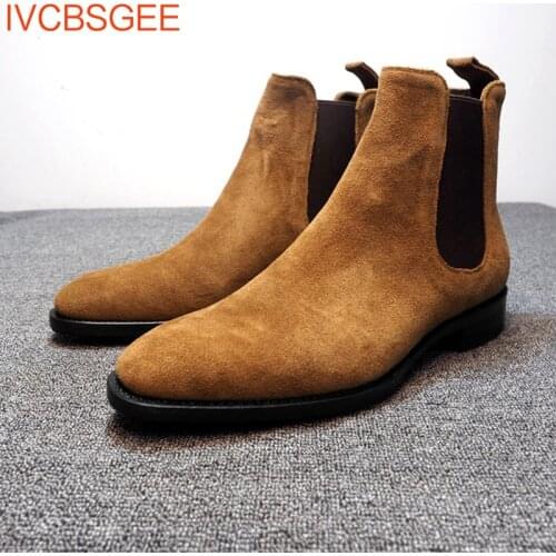 Men Chelsea Boots Black Brown Velvet High Ankle Dress Shoes Men Walking Shoes Wear Resistant Chelsea Dress Boots Botas de Hombre