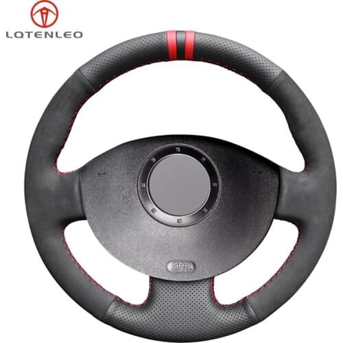 LQTENLEO Black Genuine Leather Suede Car Steering Wheel Cover for Renault Megane 2 2003-2008 Kangoo 2008-2012 Scenic 2 2003-2009
