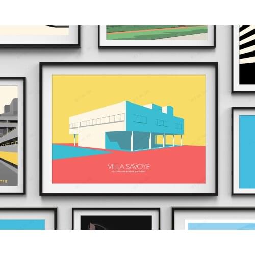 Home Decor Wall Art Painting Villa Savoye Illustration Building abstract Poster Canvas Print
