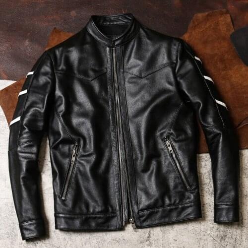 DS349 Read Description! US Size Genuine Cow Skin Male Cowhide Casual Thick Vintage Street Biker Leather Jacket