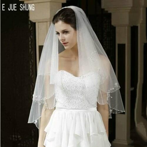E JUE SHUNG New Bridal Veils Two Layer Bead Edge Wedding Accessories Cheap Short Wedding Veils Veu De Noiva Voile mariage