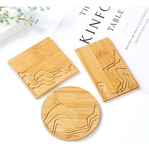 60%HOTBamboo Coaster Handmade Wave Pattern Resin Art Crafts Bamboo Round Cup Mat for Drink