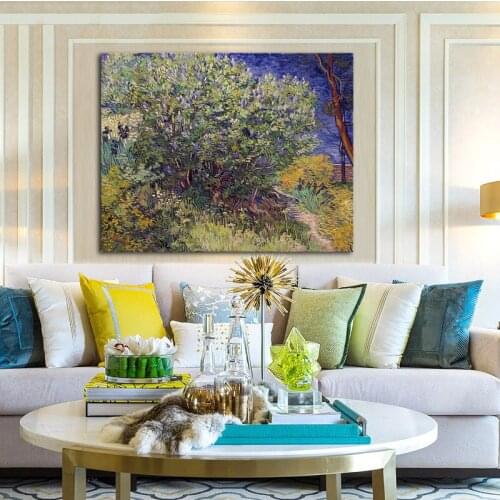 Vincent Van Gogh Hand Painted Oil painting on canvas wall Art Home Living Room decor Lilac Bush
