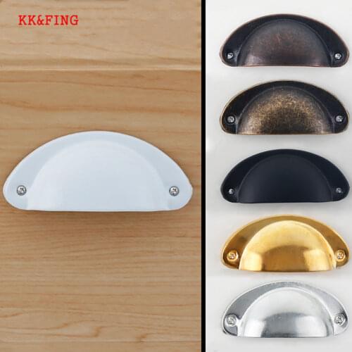 KK&FING 5PCS Retro Metal Kitchen Cabinet Knobs and Handles Brass Furniture Knobs Cupboard Wardrobe Antique Iron Shell Handles