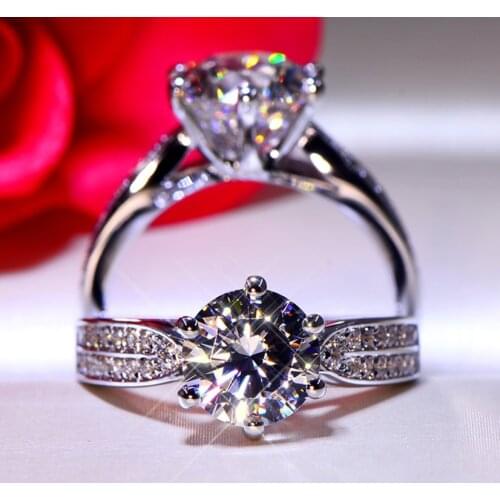 Wholesale 100% Original 925 Silver Wedding Rings for Women Natural 3 Carat Zirconia Diamond Rings Engagement Gift Jewelry