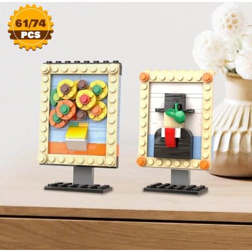 Moc Ideas Mini Art Pixel Painting Sunflower Building Block Kit for Van Gogh Drawing Human Pictures Brick Idea Toys for Children