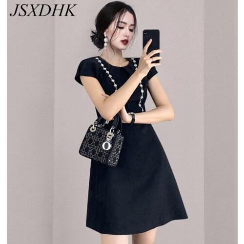 JSXDHK 2021 Summer Designer Fashion Dress Women Luxury Diamonds Short Sleeve Black Female Bodycon A Line Party Dresses Vestidos