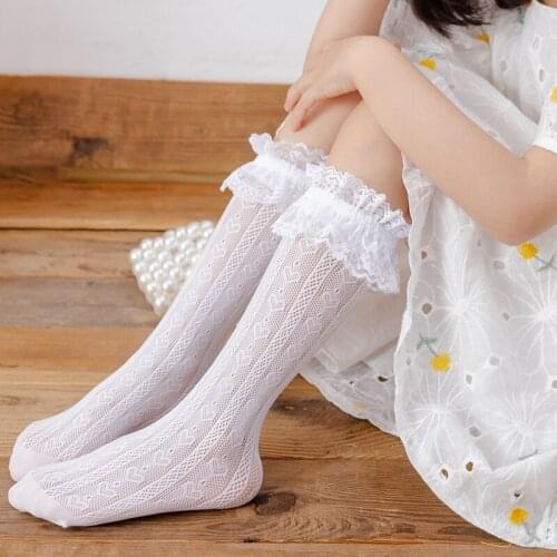 Summer cute Japanese lace socks girls baby skin-friendly breathable delicate pile socks hollow lace love heart tube socks