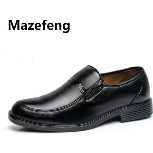 Mazefeng 2019 Men Wedding Shoes Leather Formal Business Round Toe for Man Dress Shoes Mens Oxford Flats Slip-On British Style