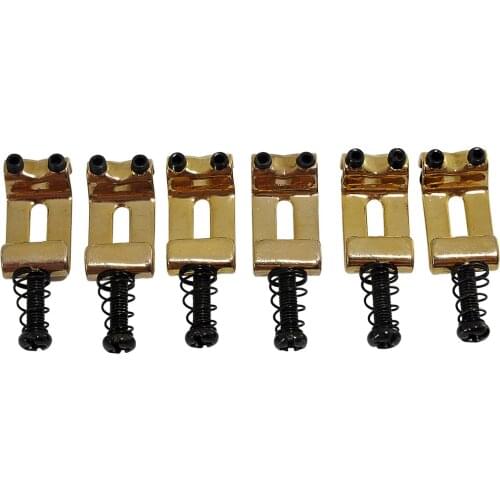 Musiclily Pro 10.8mm Steel Vintage Style Guitar Tremolo Bridge Saddles for Strat Stratocaster Electric Guitar, Gold (Set of 6)