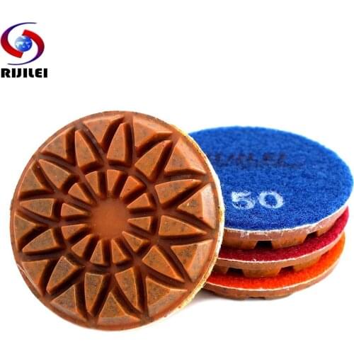 RIJILEI 4PCS 3 Inch Diamond Polishing Pads Hybrid Copper Bond Wet Concrete Floor Plishing Pad for Granite Marble Grinding Discs