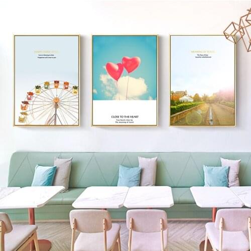 Aerial Tramway Wall Art Canvas Fashion Heart Balloon Poster City Landscape Print Painting Nordic Decoration Picture Living Room