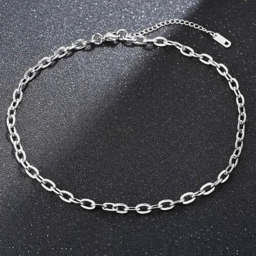 Simple Stainless Steel O Chain Choker Necklaces for Women, with K18 Tag Clasp Female Collar Jewelry