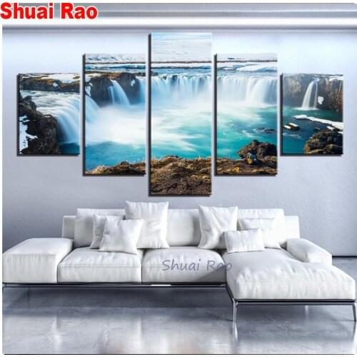 Full drill 5d diy Diamond Painting Iceland Paintings Godafoss Waterfall Landscape 5 pcs,Diamond Embroidery Amazing artworks