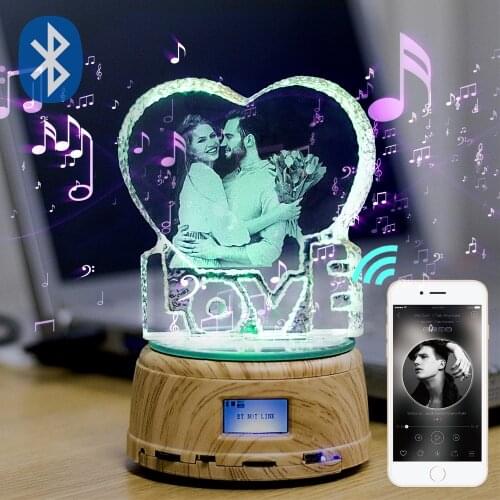 Custom photo gift LED photo frame RGB lights crystal MP4 Bluetooth music box album RGB rotating jewelry display turntable