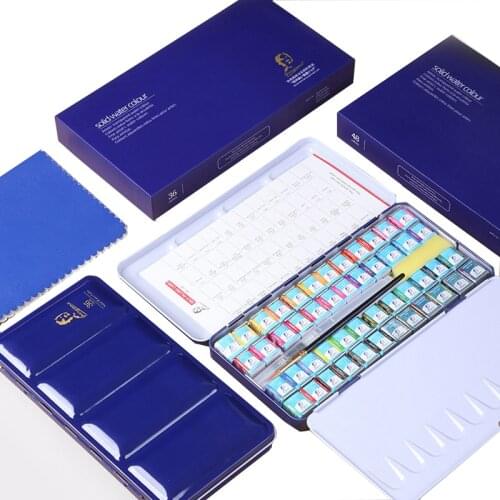 Artist Watercolor Paints-Metallic Glitter Solid Colors Portable Metal Case with Palette 24/36/48 Color Set Sparkle Watercolor