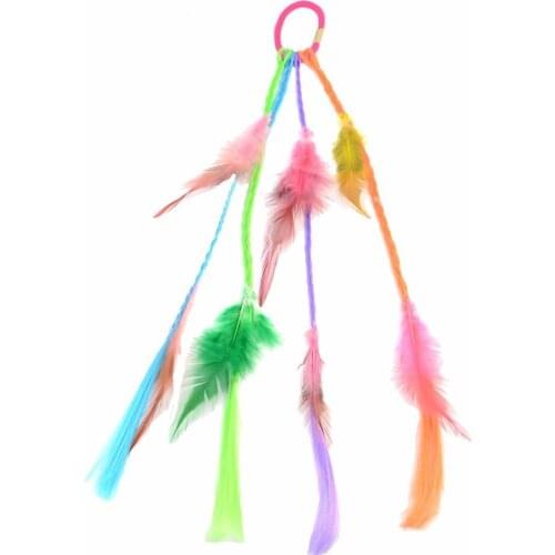 Headband Feather Pendant Tassels Rope Band Elastic Tassel Hairband Bohemia Candy Colorful Feather Hair Accessories Children Girl
