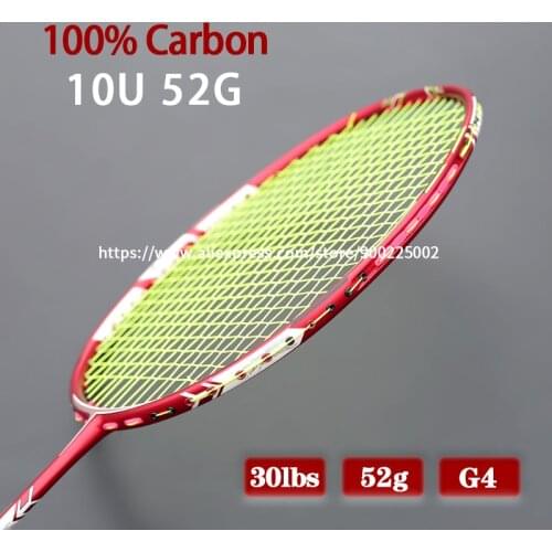 Full Carbon Fiber Lightest 10U 52g Badminton Racket Strung Max Tension 30LBS Professional Rackets With Bags Strings Racquet