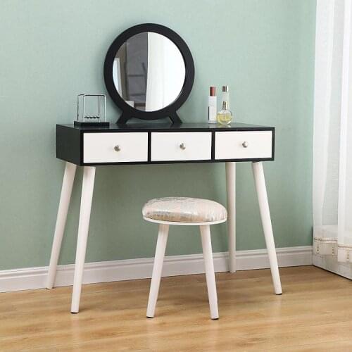 Oversea Stock!!!Modern Style Dressing Table With Stool Three Drawers Dresser Black And White Makeup Table Bedroom Furniture HWC