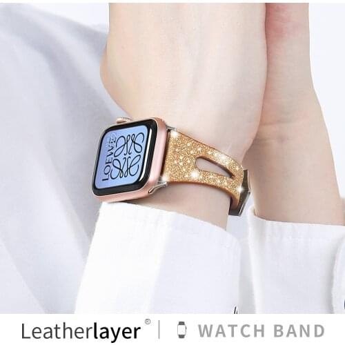 Flash leather strap For Apple Watch Band 38mm 40mm 42mm 44mm Shiny Glitter Women Bands For iWatch Series 6 5 4 3 2 1 SE