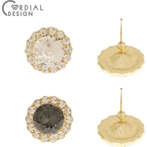 Cordial Design 50Pcs 16*16MM Jewelry Accessories/Hand Made/Earring Findings/DIY Making/Round Shape/Rhinestone Earrings Stud