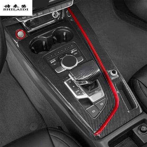 Car Styling For Audi A4 B9 A5 Carbon Fiber Center Console Gear Shift Covers Stickers Multimedia Handrest panel Frame Decoration