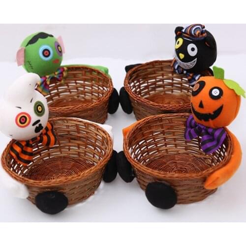 High Grade New Halloween Candy Biscuit Basket Straw Candy Box Halloween Holiday Supplies Children Gift Box Doll Cookie Jar