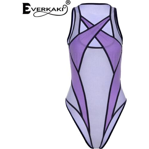 Everkaki Bikini Women Summer Beach Rompers Y2K Sexy See Through Boho Swimwear One Pieces Bikini Bathing Suit 2021 Retro Swimsuit