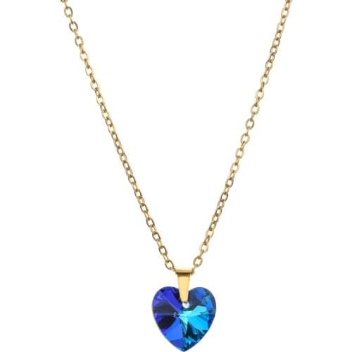 ZMZY Gold Color Chain Heart Pendant Necklace For Women Blue Crystals Jewelry Female Elegant Blue Crystal Heart Necklace