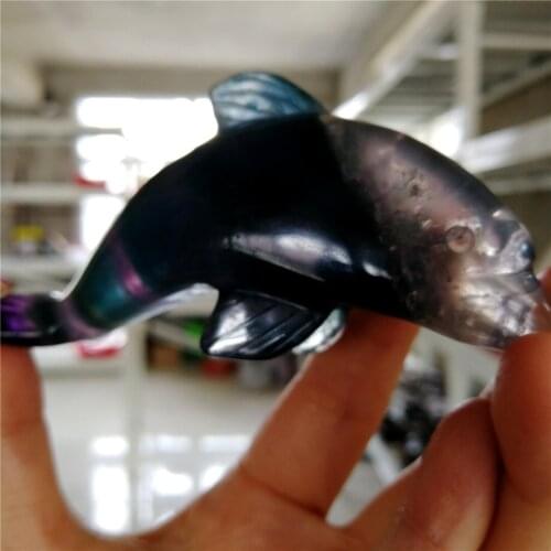 0.15kg Hot Sale High Quality Rainbow Fluorite Dolphin Carved Healing Stones And Crystals Animal For Home Decoration