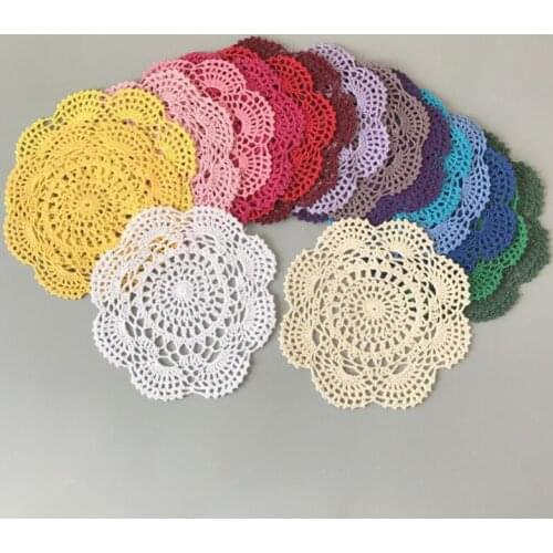 10PCS/LOT Round doily cotton hand made Crochet cup mat, 16 colors 20CMX20CM Round Coaster Place Mat