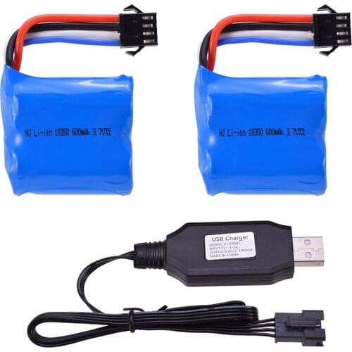 2pcs 7.4V 600mAh Battery + USB Charger For UDI001 HuanQi 960 RC Boat BATTERY w/SM-4P Plug