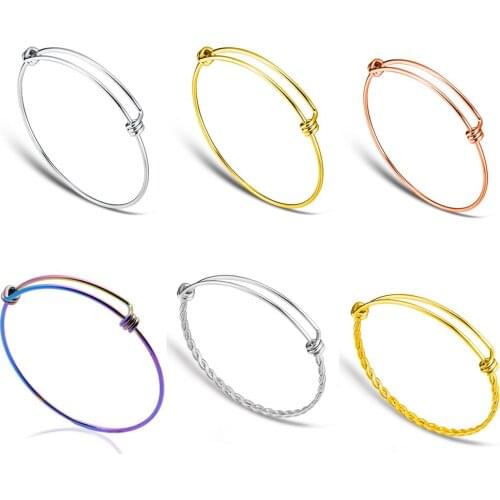 20pcs/lot 100% Stainless Steel DIY Charm Bangle Bracelet Wholesale Never Rust Top Quality 1.6mm 4 Color Expandable Wire Bangles