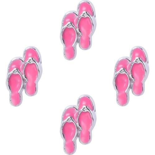 F263 Charms Enamal Pink Slipper Flip Flops Floating Locket Charms For Floating Glass Locket Pendant Necklace 6*10mm