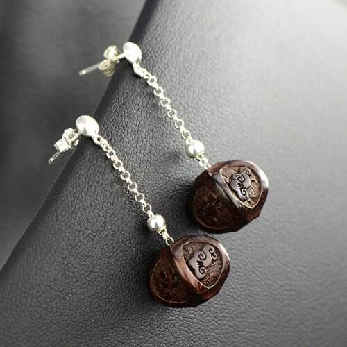 2018 Earings Fashion Jewelry S925 Earrings Earrings, Natural Hand Carved Ebony, Antique, Jiangnan Art, Ladies Long Jewelry