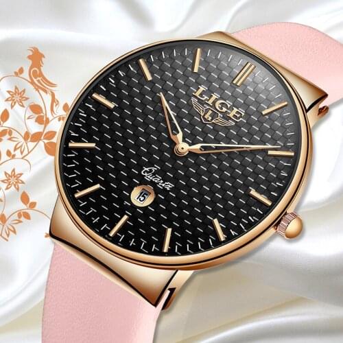 2020Relogio feminino LIGE Women Watches Top Luxury Brand Girl Quartz Watch Casual Leather Ladies Dress Watch Women Clock Reloj M