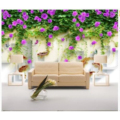 3d wallpaper mural decor Photo backdrop Purple rose fish Home Decoration photo wall murals wallpaper