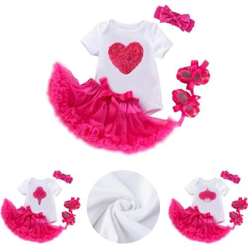 4Pcs 0-24 Months Birthday Infant Toddler Baby Girl Dress Short Sleeve Romper & Skirt Suit-Lolita Kids Clothes Tulle