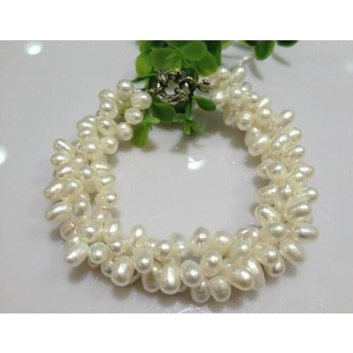 Freshwater Pearl Bracelet Multilayer Twist pearl Bracelet Real Pearl Bracelet Irregular Shape 3 Strind Free Shipping White